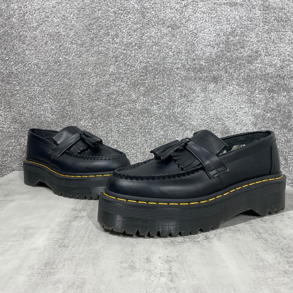 Dr Martens Loafers Mens 6 Womens 7 Adrian Quad Platform Tassel Leather Black